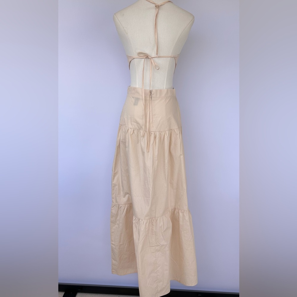 Forever 21 Women’s Halter Neck Tiered Skirt Maxi Dress Side Cutout Oatmeal Med - Picture 5 of 10